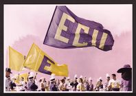 Band & color guard waving ECU flags